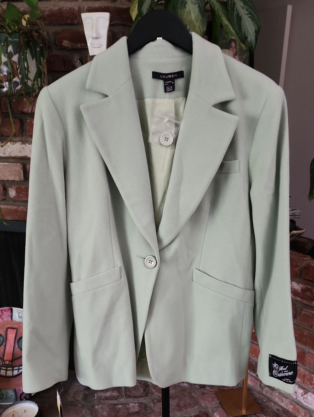 Louben Mint Green Wool And Cashmere Women's Blazer Jacket